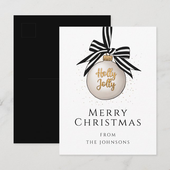 Cartão Postal Elegante Bola de Natal Preto Branco Festa de Natal (Frente/Verso)