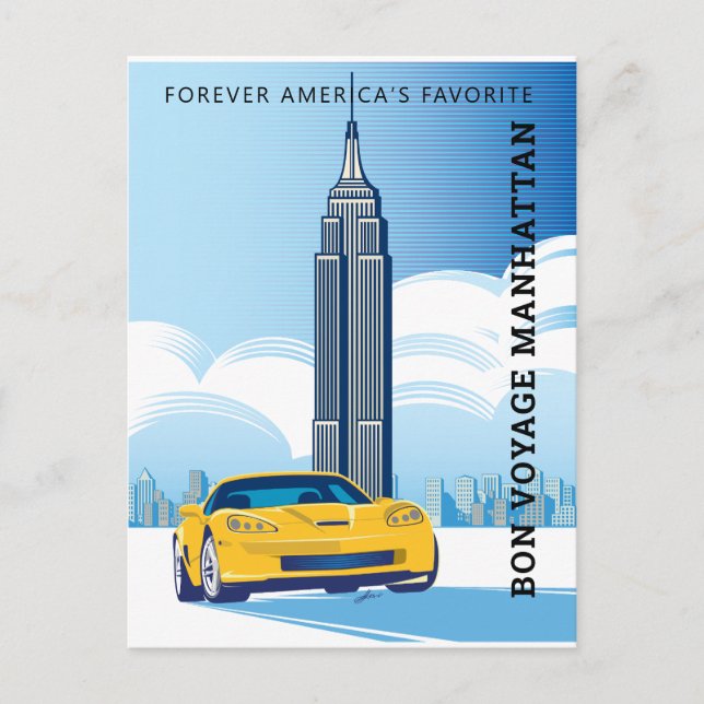 Cartão Postal Elegante BON VOYAGE MANHATTAN Design (Frente)
