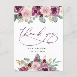 Cartão Postal Elegante Botânica Plum Floral Obrigado