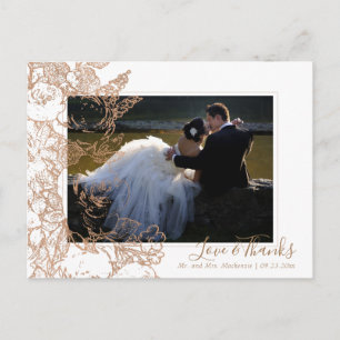 Cartão Postal Elegante Botânico   Copper Floral Foto Obrigado