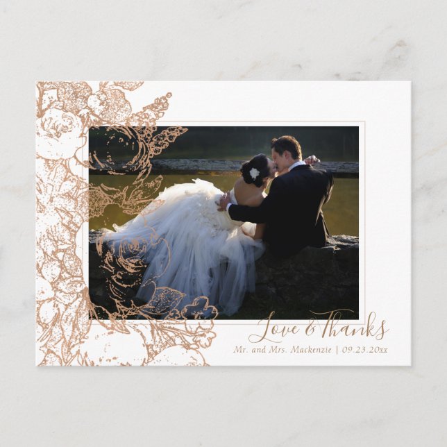 Cartão Postal Elegante Botânico | Copper Floral Foto Obrigado (Frente)