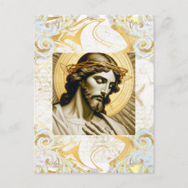 Cartão Postal Elegante, branco e Dourado Jesus, cristão inspirad