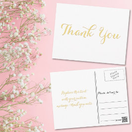 Cartão Postal Elegante Branco Estiloso Falso Script Agradeciment