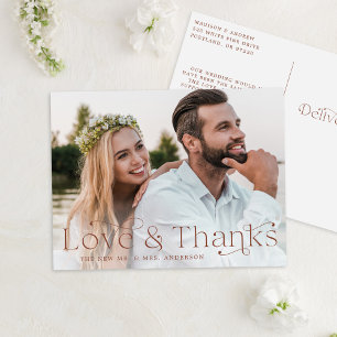Cartão Postal Elegante Brown Love e Obrigados Casamento Obrigado