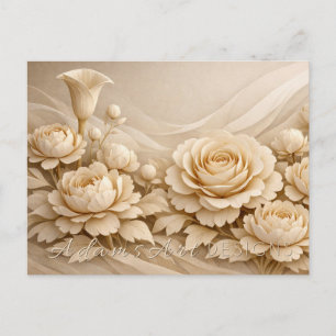 Cartão Postal Elegante Buquê de Flores de Papel Bege