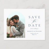 Elegante Caligrafia Azul Foto Save The Date