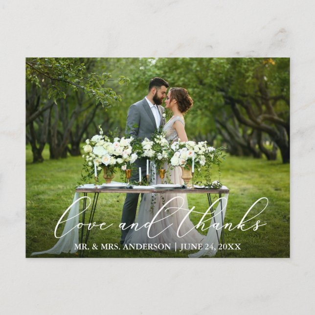 Cartão Postal Elegante Caligrafia Bonita Casamento Amor Agradeci (Frente)