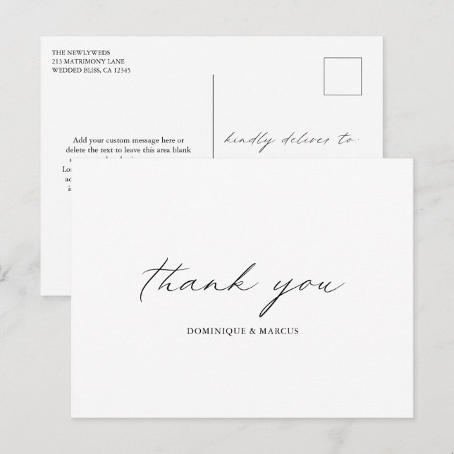 Cartão Postal Elegante Caligrafia Moderno Agradecimento de Casam (Frente/Verso)