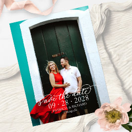 Cartão Postal Elegante Caligrafia Texto Branco Foto Save The Dat