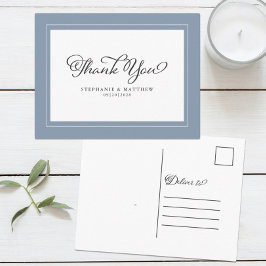 Cartão Postal Elegante Casamento Azul Empoeirado Agradecimento