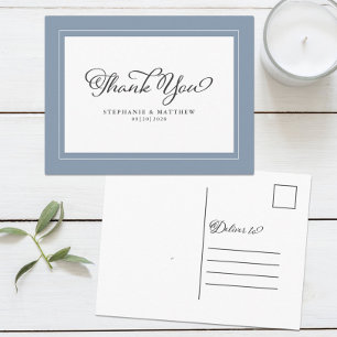 Cartão Postal Elegante Casamento Azul Empoeirado Agradecimento