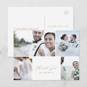 Cartão Postal Elegante Casamento de Colagem de Fotos Dourada 4 O