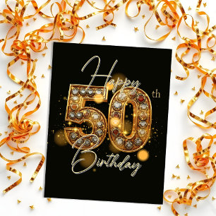 Cartão Postal Elegante Celebração de 50º Aniversário em Dourado 