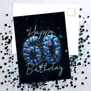 Cartão Postal Elegante Chic Safira Azul e Preto 60º Aniversário