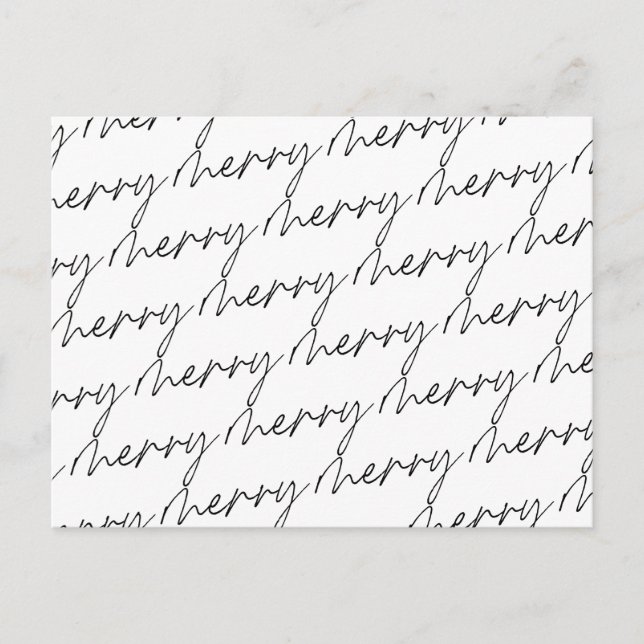 Cartão Postal Elegante Chic Script Black White Feliz Natal (Frente)