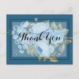 Cartão Postal Elegante Chique azul floral Obrigada