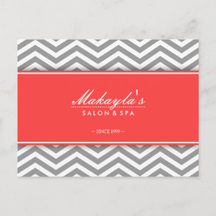 Cartão Postal Elegante Cinza moderna Chevron, branca e coral
