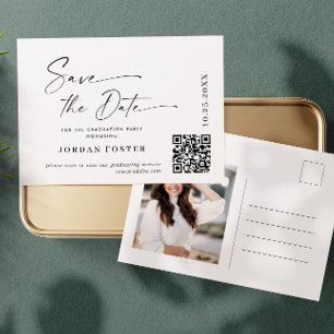 Cartão Postal Elegante código QR de salvar data de formatura com