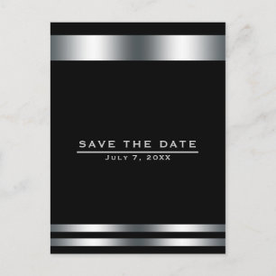 Cartão Postal Elegante Compromisso Preto e Prata Save the Date