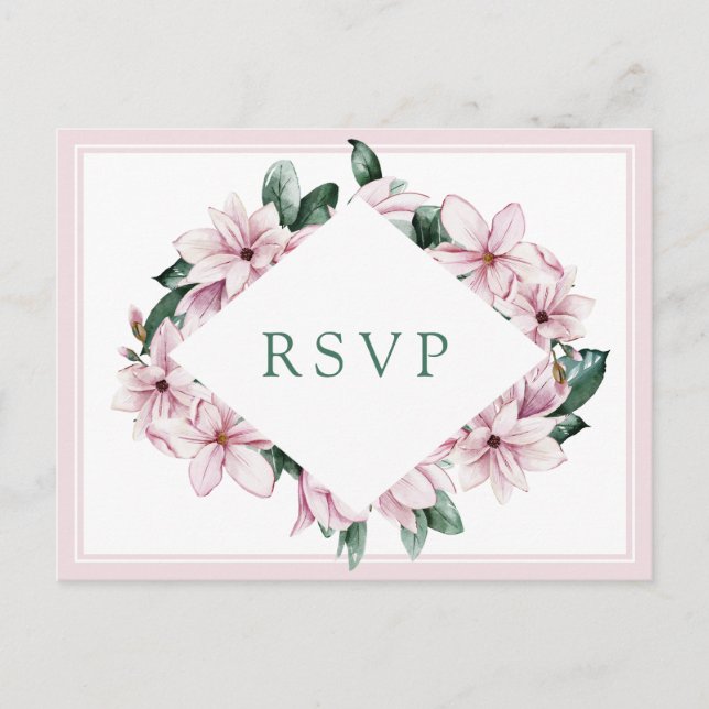 Cartão Postal Elegante cor-de-água rosa Magnolia Casamento RSVP (Frente)