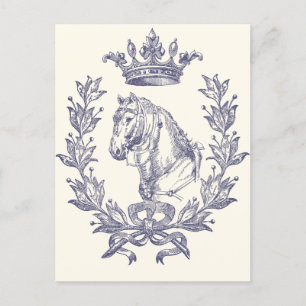 Cartão Postal Elegante Coroa de Cavalo Azul Vintage com Crista d
