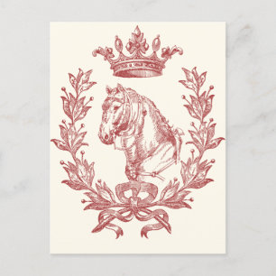 Cartão Postal Elegante Coroa de Louro de Cavalo Vermelho Vintage