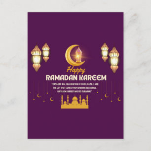 Cartão Postal Elegante Crescente de Ouro Saudação de Ramadan Mub