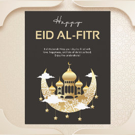 Cartão Postal Elegante Crescente e Mesquita Eid al-Fitr