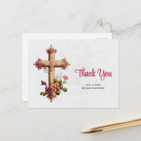 Elegante Cruz com Flores Rosa Obrigado