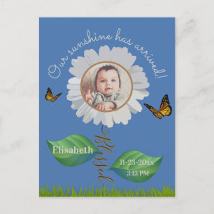 Cartão Postal Elegante Daisy Blue Floral Cute Baby Photo e Name