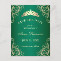 Elegante Damask Verde Quinceanera Salve a Data