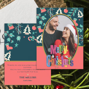 Cartão Postal Elegante Dark Green Felry Foto de Natal Saudação