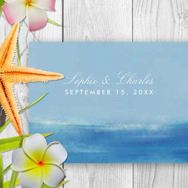 Cartão postal Elegante de Água Marinha para Salvar (Elegant watercolor beach theme save the date)