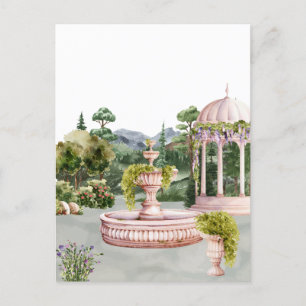 Cartão Postal elegante de jardim verde estético de aquarela