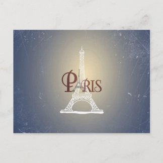 Cartão Postal Elegante Design Azul Vintage Torre Eiffel Paris