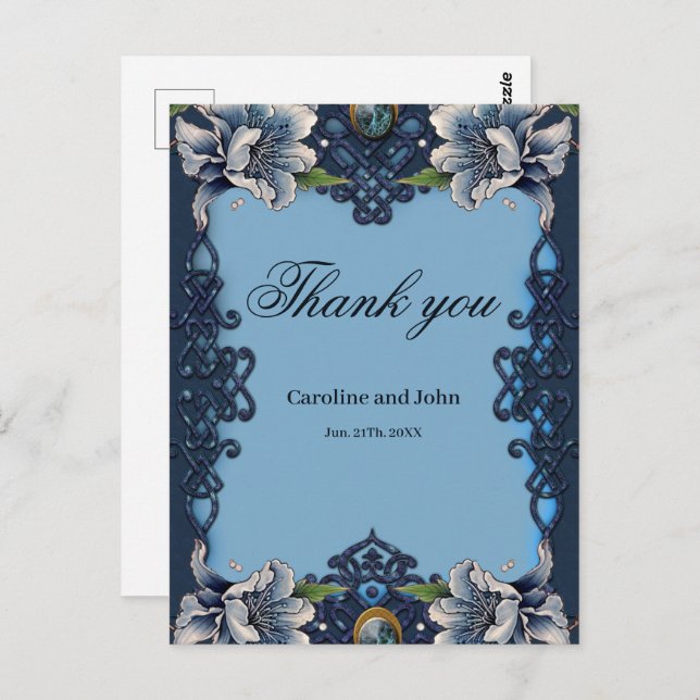 Cartão Postal Elegante design celta azul (Frente/Verso)