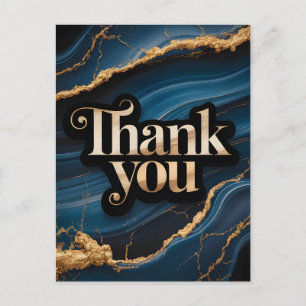 Cartão Postal Elegante Design de Agradecimento com Azul e Dourad