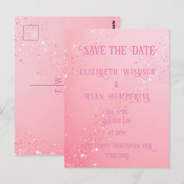 Cartão Postal Elegante Design de Sparkle Verde para Casamento (Frente/Verso)