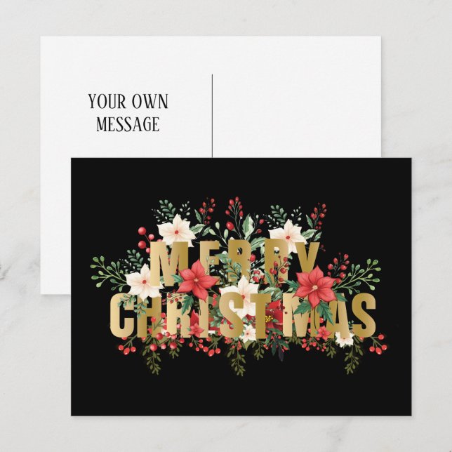 Cartão Postal Elegante Dourada Tipografia Feliz Natal (Frente/Verso)