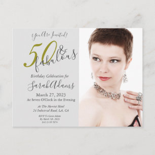 Cartão Postal Elegante Dourado 50 & Fabulosa Festa de Aniversári