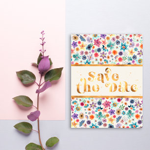 Cartão Postal Elegante Dourado Branco Bege Flor Selvagem Salve a