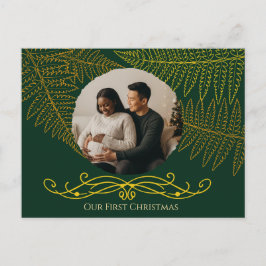Cartão Postal Elegante Dourado Fern Frame Verde Nosso Primeiro N