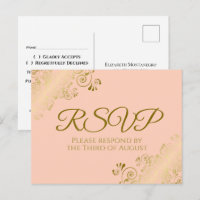 Elegante Dourado Frills em Coral Peach Wedding RSV