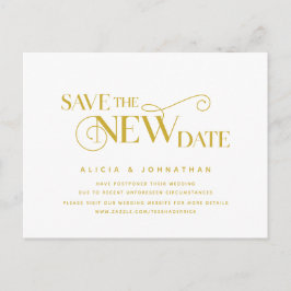 Cartão Postal Elegante Dourado, Salve a nova data, Adiamento
