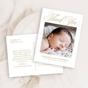 Cartão Postal Elegante Dourado Script Photo Baby Obrigado