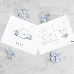 Cartão Postal Elegante Dusty Blue France Floral Crest RSVP