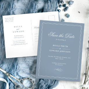 Cartão Postal Elegante Dusty Blue Salve a data