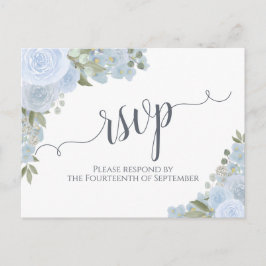 Cartão Postal Elegante Dusty Blue Watercolor Casamento Floral RS