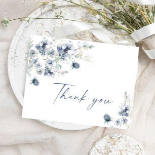 Cartão Postal Elegante Dusty Blue Winter Foliage Boho Obrigado