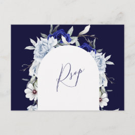Cartão Postal Elegante Dusty Marinho Floral Arch Casado RSVP